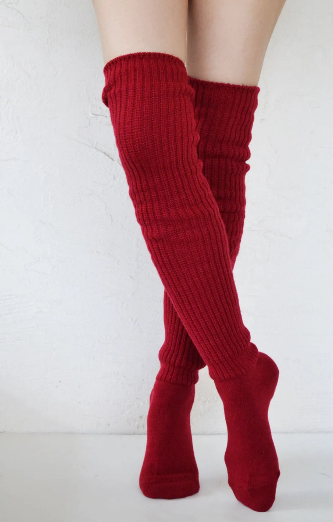 Red Scrunchy Over The Knee Lounge Wool Blend Socks