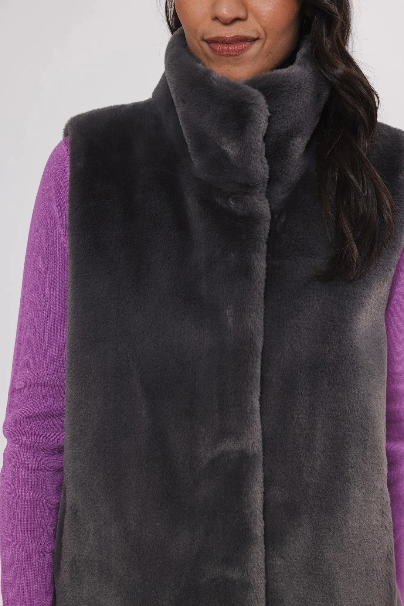 RINO & PELLE LISON SHORT FAUX FUR WAISTCOAT GRAPHITE