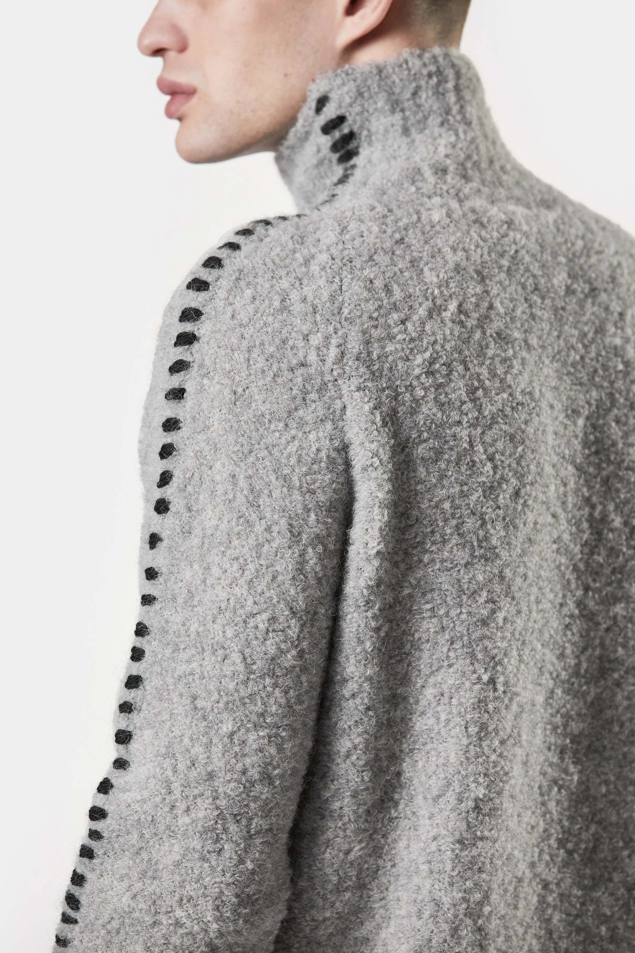 Scars-stitch alpaca knit high neck sweater, Grey