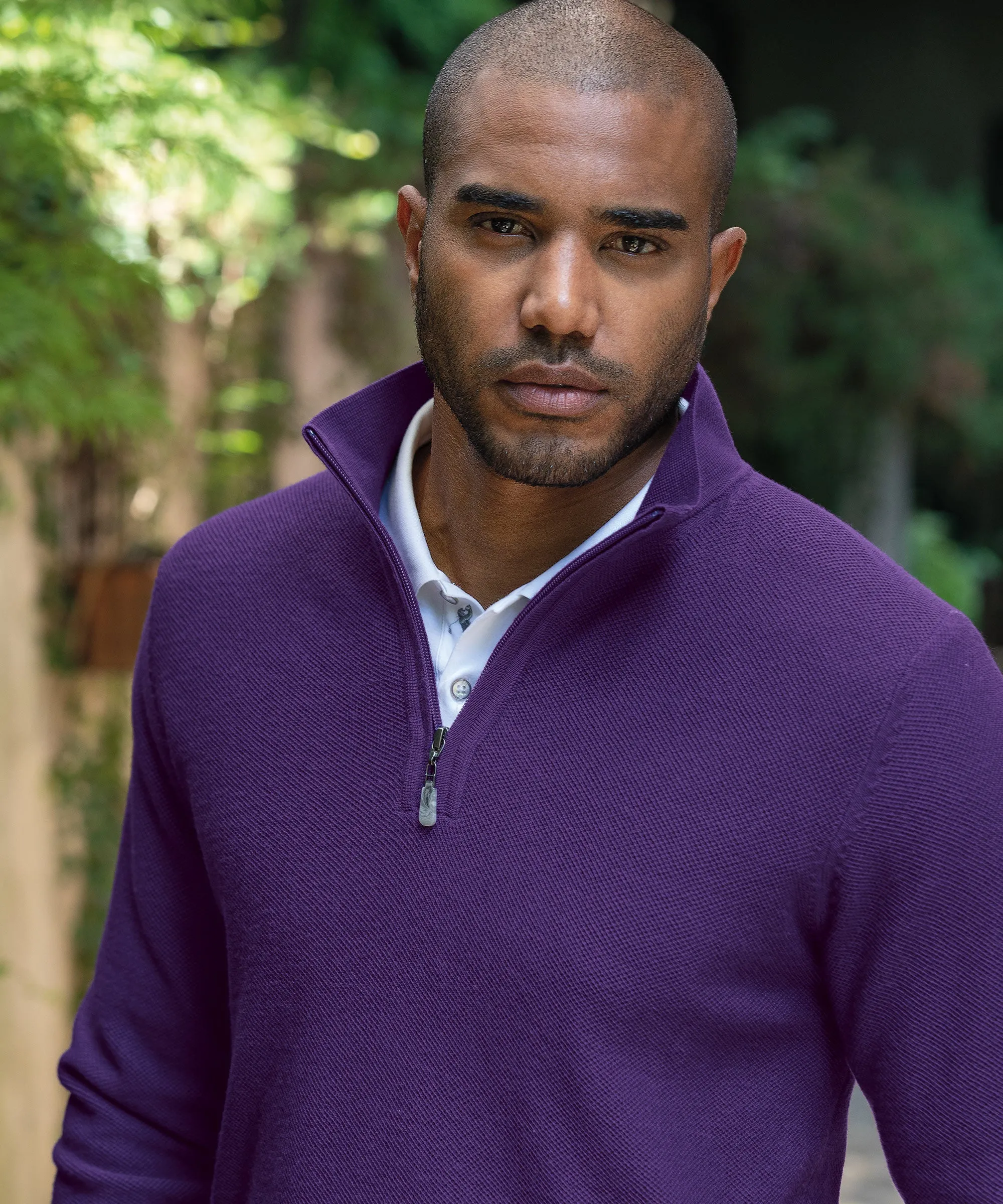 Signature 100% Merino Wool Tuck-Stitch Quarter-Zip Lined Wind Sweater