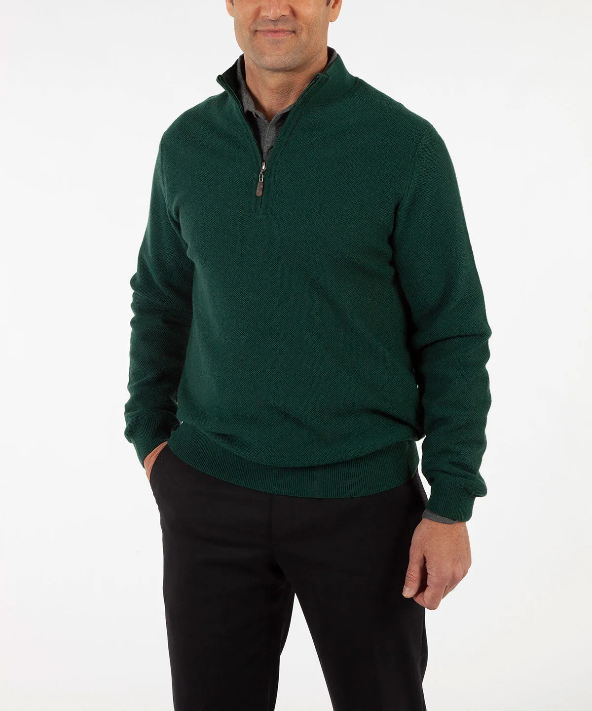 Signature 100% Merino Wool Tuck-Stitch Quarter-Zip Lined Wind Sweater