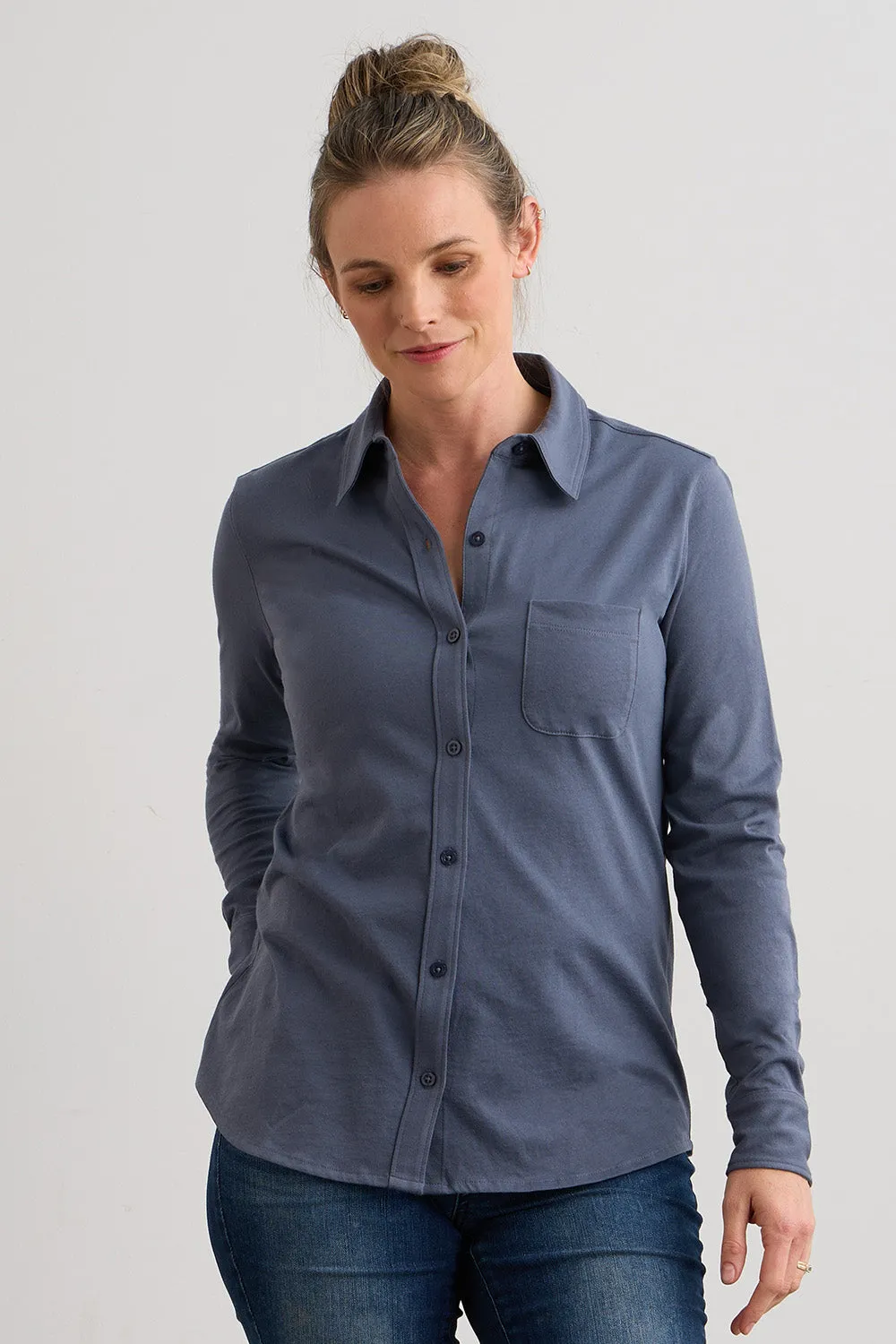 Women's 100% Organic Cotton Knit Button Down Shirt