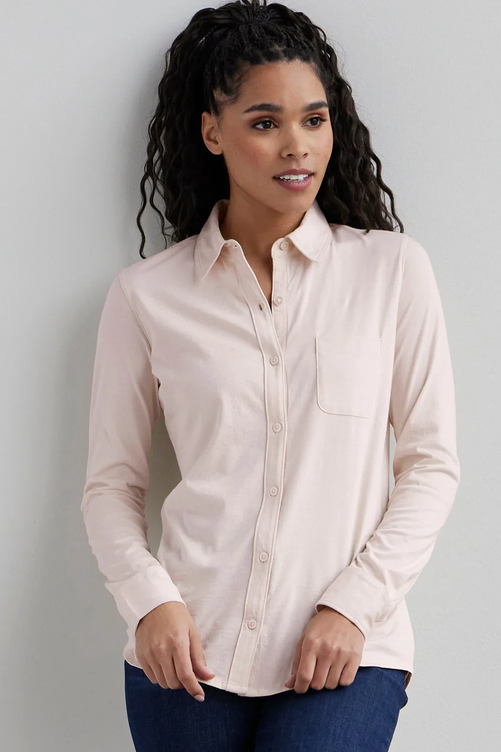 Women's 100% Organic Cotton Knit Button Down Shirt