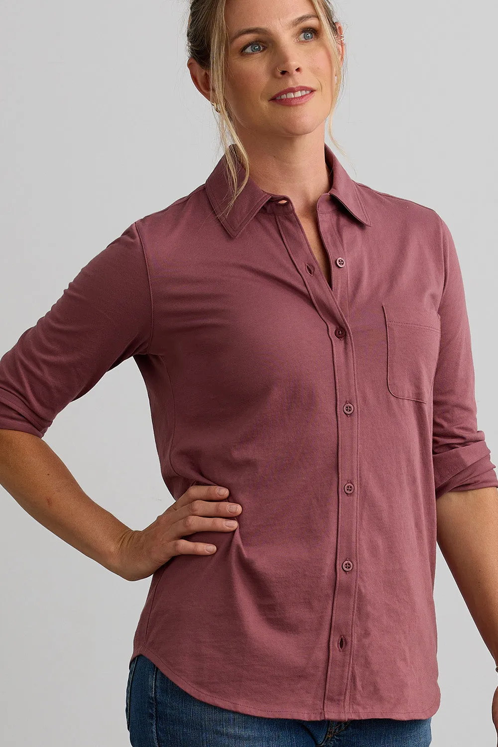 Women's 100% Organic Cotton Knit Button Down Shirt