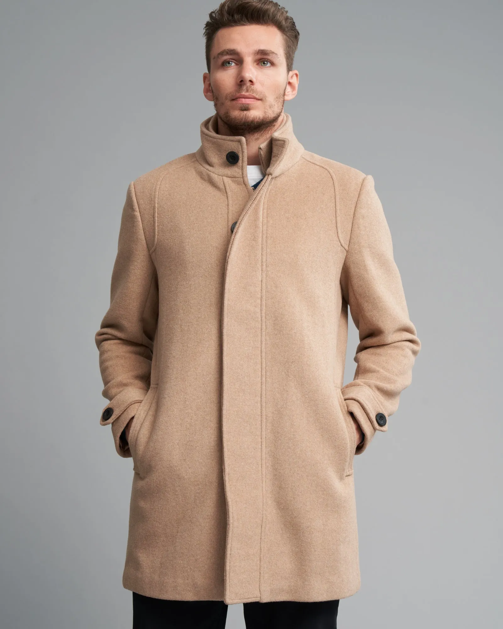 WOOL-BLEND RIB COLLAR COAT