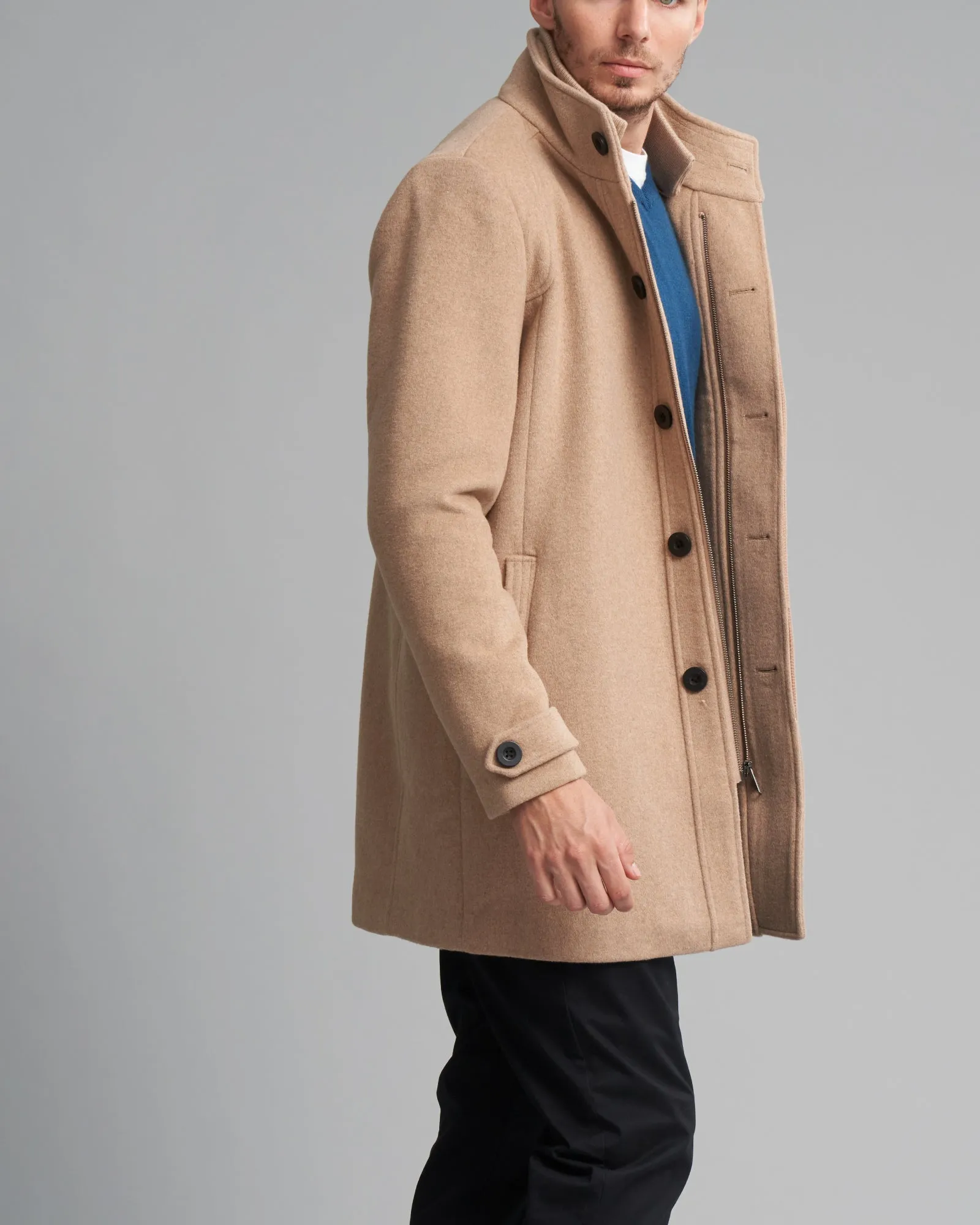 WOOL-BLEND RIB COLLAR COAT