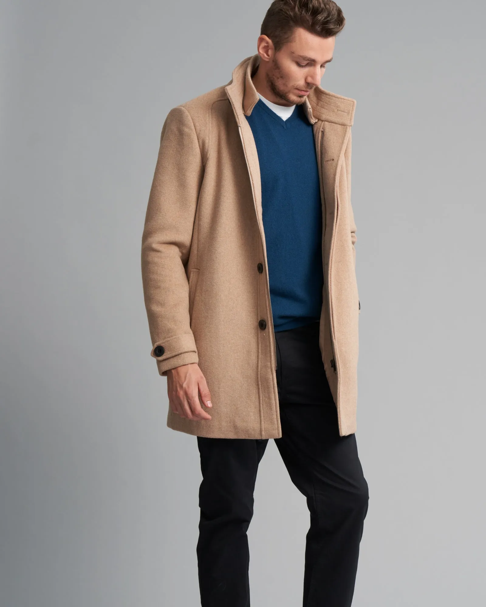 WOOL-BLEND RIB COLLAR COAT