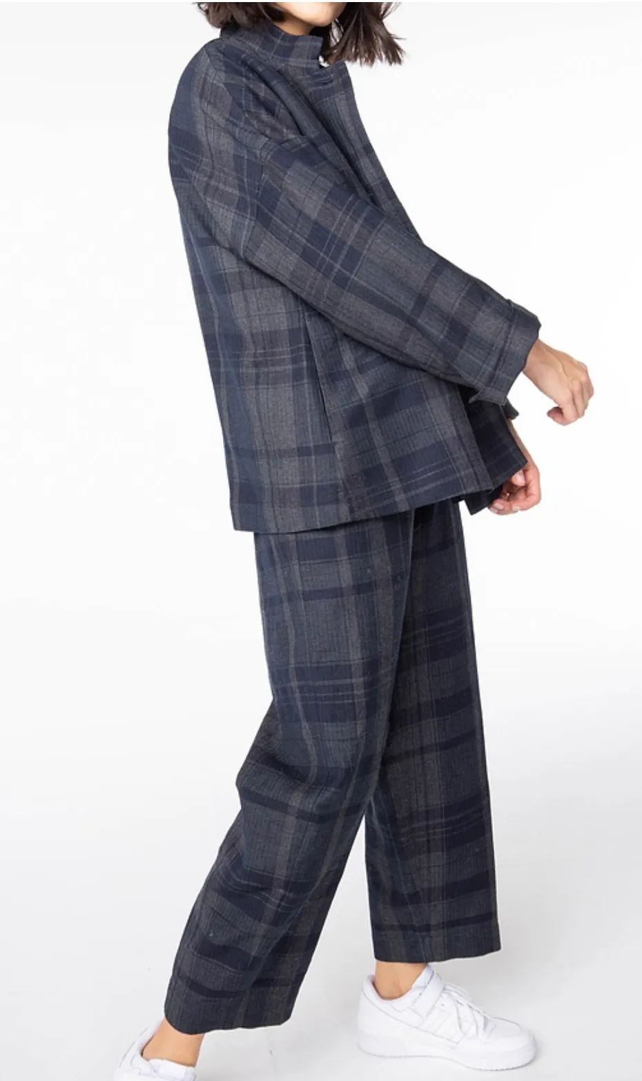 Wool linen check trouser