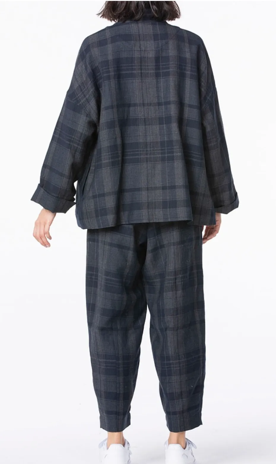 Wool linen check trouser